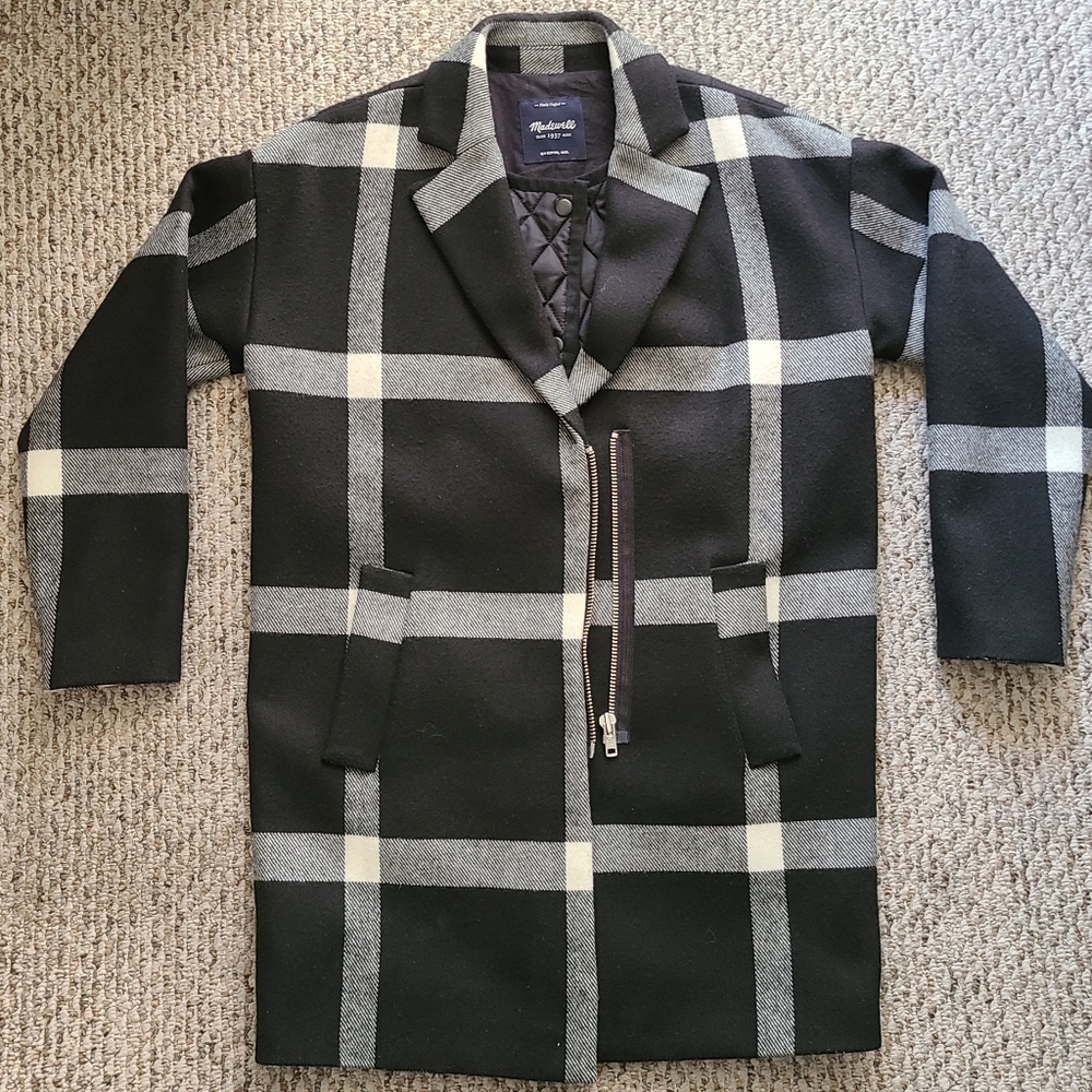 MADEWELL Black & Beige Checkered Wool Coat *BEAUTIFUL*!